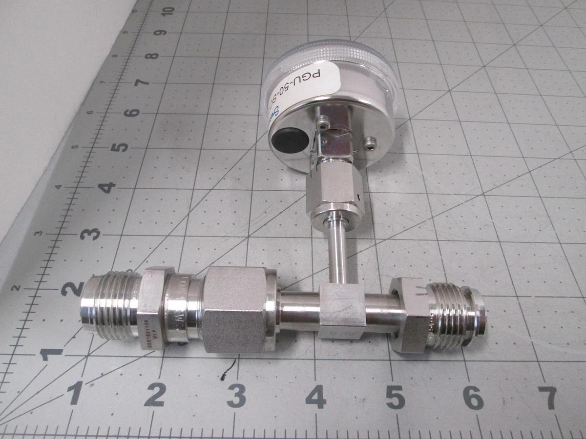 Used Swagelok, -30-0-100 PSI Gauge, 316L VAR, 1" Fitting, Used