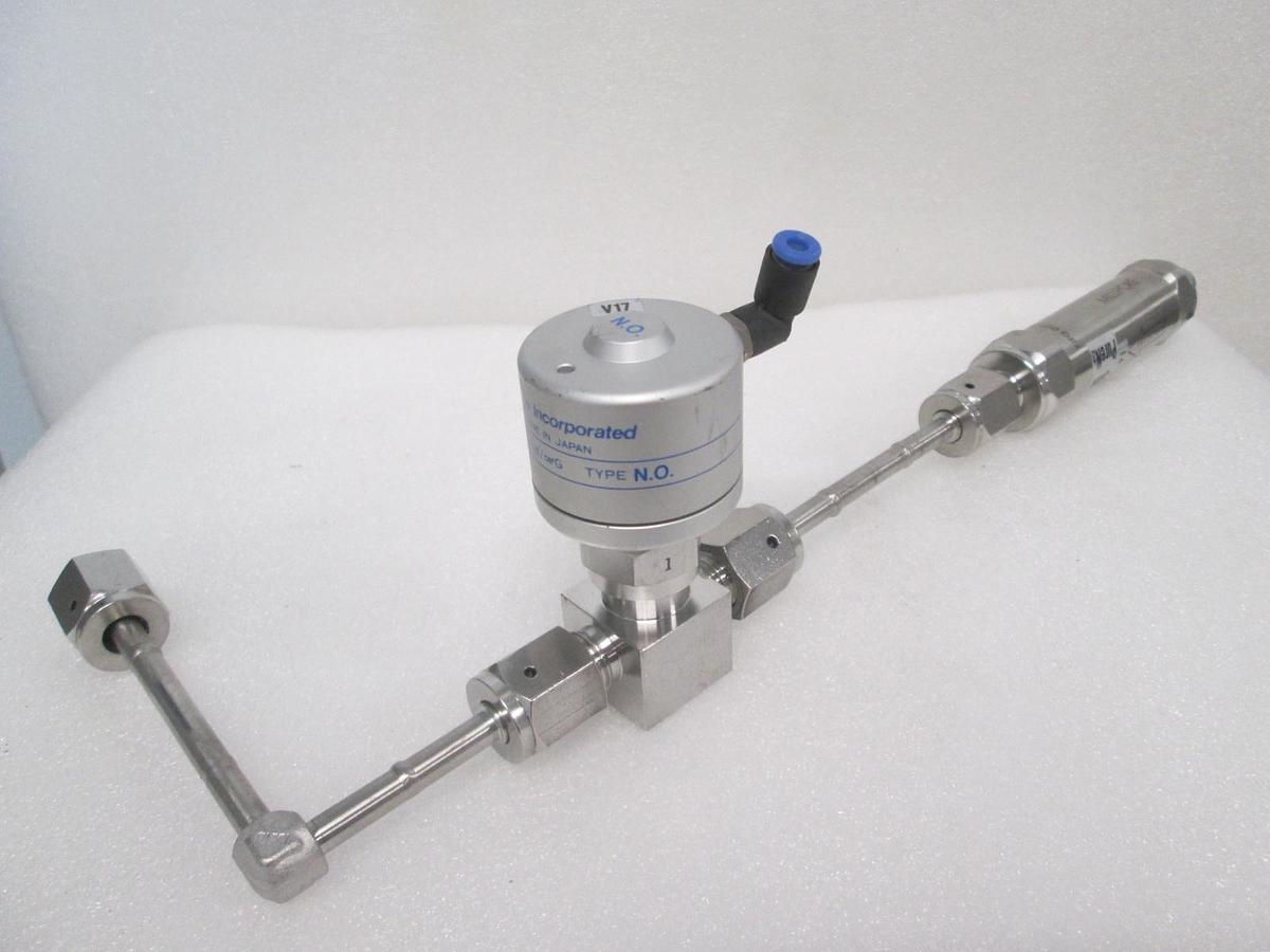 Used Fujikin, 0120-064661, N.O. Gas Assy w/ Millipore FJFG 02P RU Filter, Used