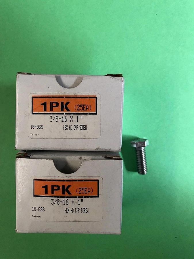 3/8-16 x 1" Hex Head Cap Screw 18-8 sst, Lot of 50 Pieces, New