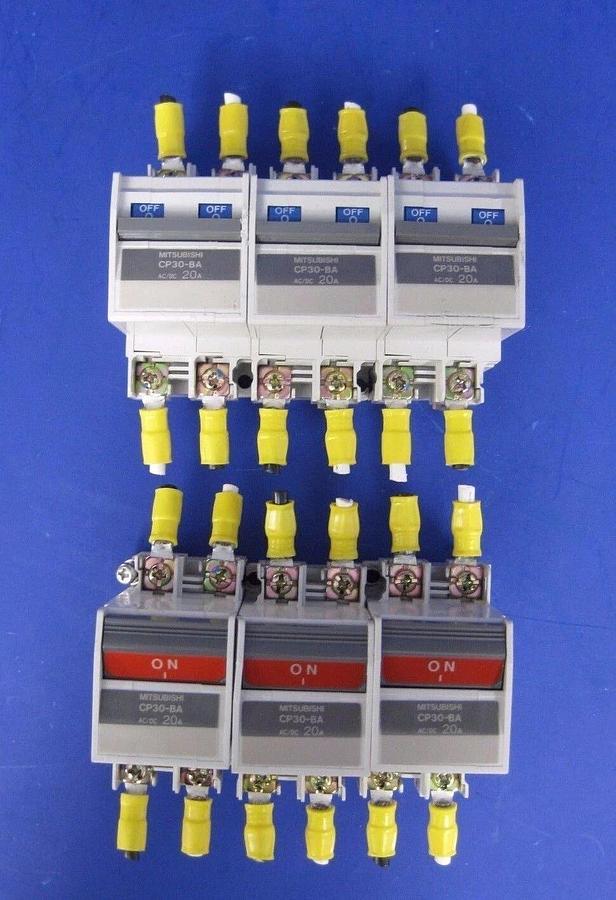 Used Mitsubishi Circuit Protector CP30-BA 20A, 220V, 2 Pole, Lot of 6 Used
