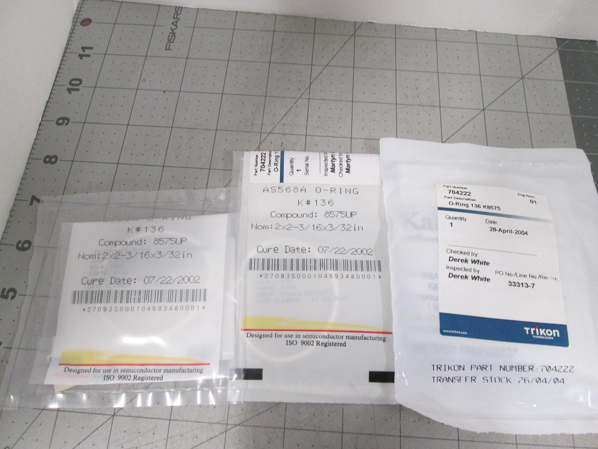 Lot of 3, Trikon, 704222, O-Ring 136, k8575, Kalrez Semiconductor Equipment NOS