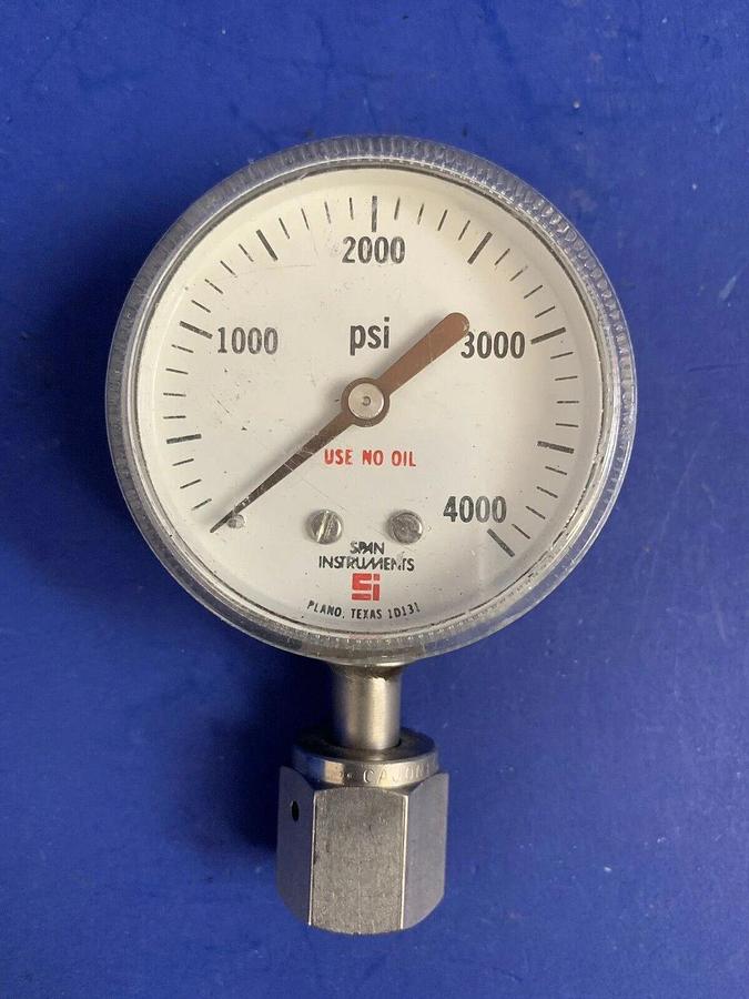 Used Span Pressure Gauge 0-4000 psi, 1/4" FVCR Bottom Mount, LOT of 5, Used