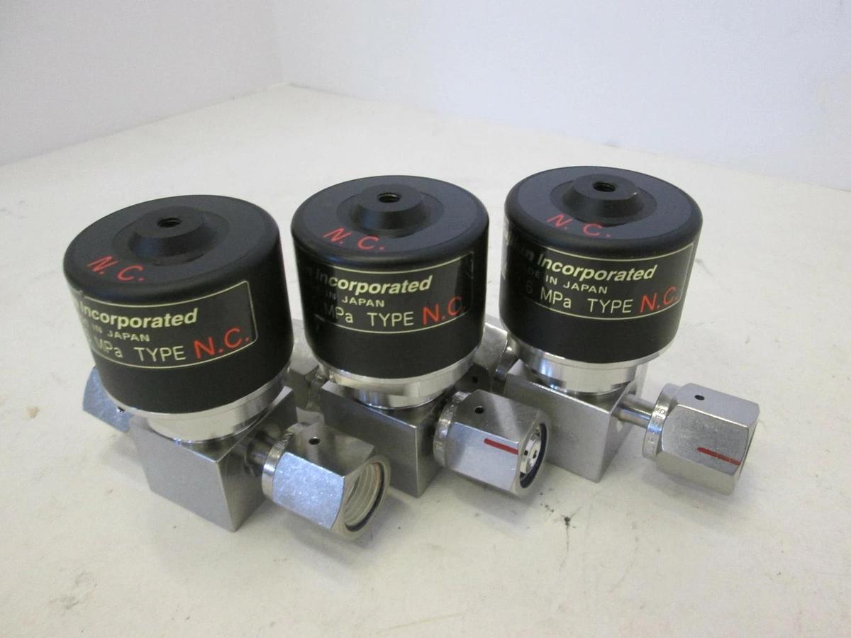 Used Fujikin, O.P. .4-.6 MPa Pneumatic Valve, N.C, 316L, Used, Lot of 3