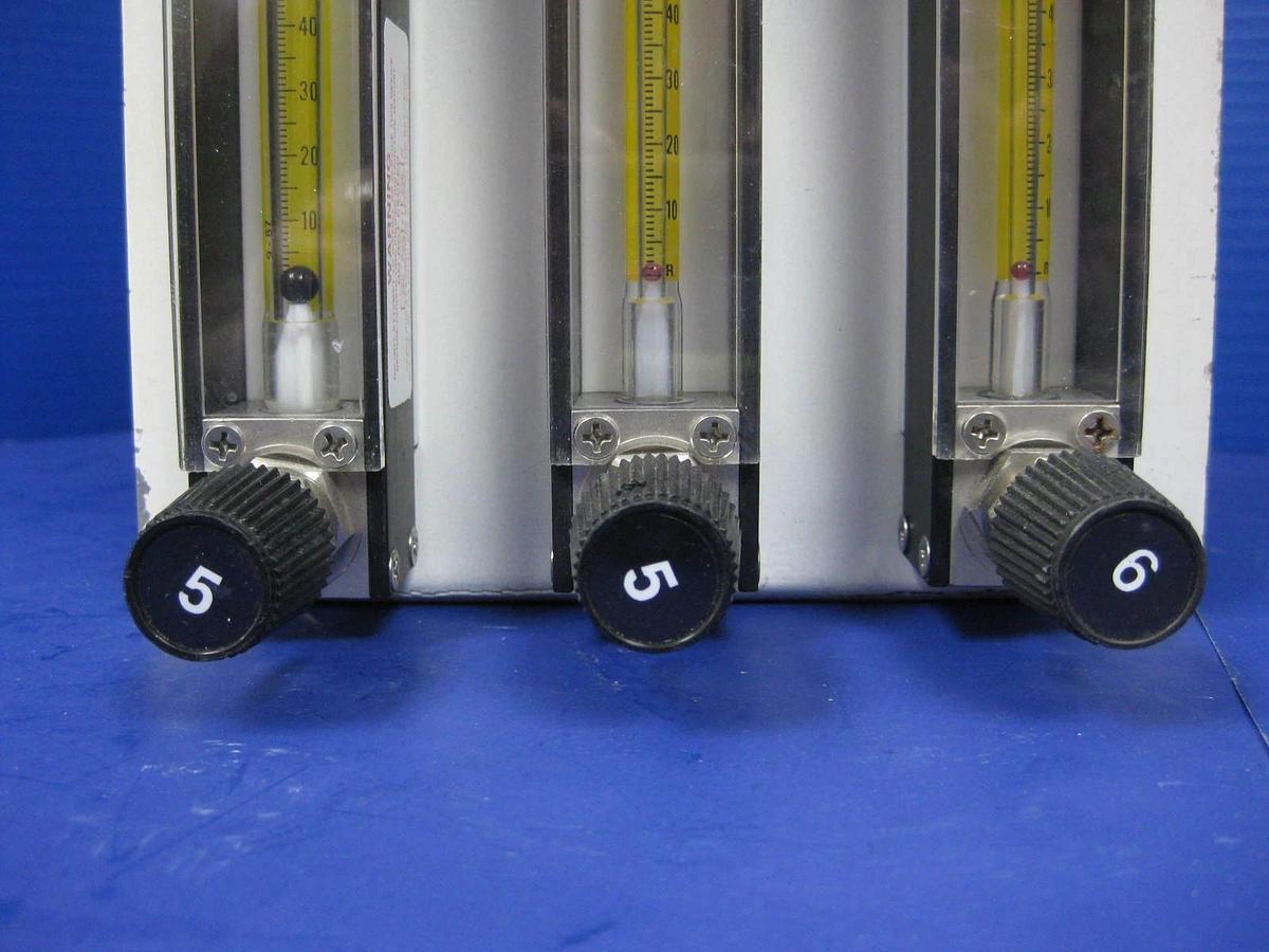 Used Brooks Sho-Rate 3 Flowmeter Assy w/ 3 Furon Delta Solenoid Valves, DV2-124NOD2