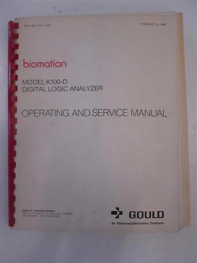 Used Gould Model K100-D Digital Logic Analyzer Operating and Service Manual, Used
