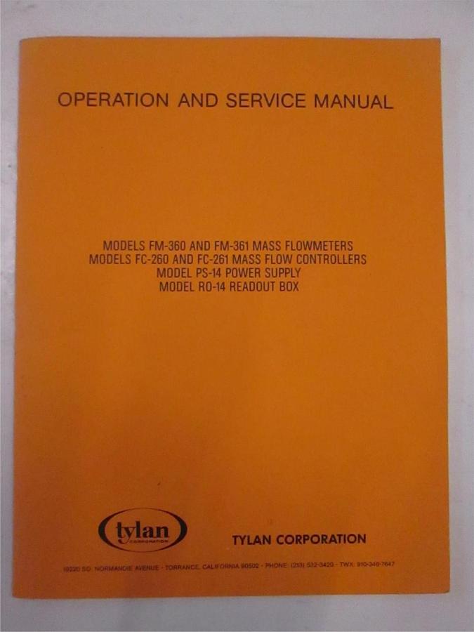 Used Tylan FM-360, FM-361 Flow Meters Operating and Service Manual, Used