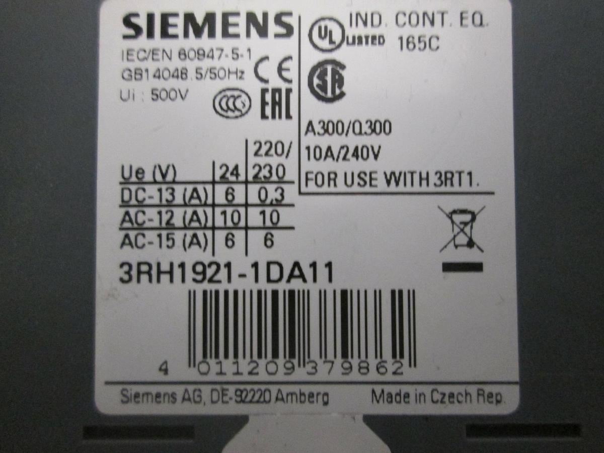 Used Siemens, Auxiliary Contact, 3RH1921-1DA11, Used