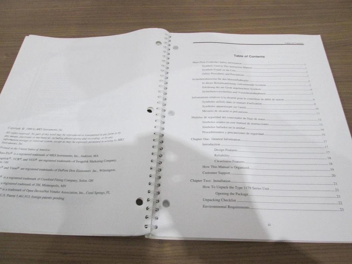 Used MKS, Type 1179A and 2179A MFC and Type 179A Meter, Instruction Manual, Used