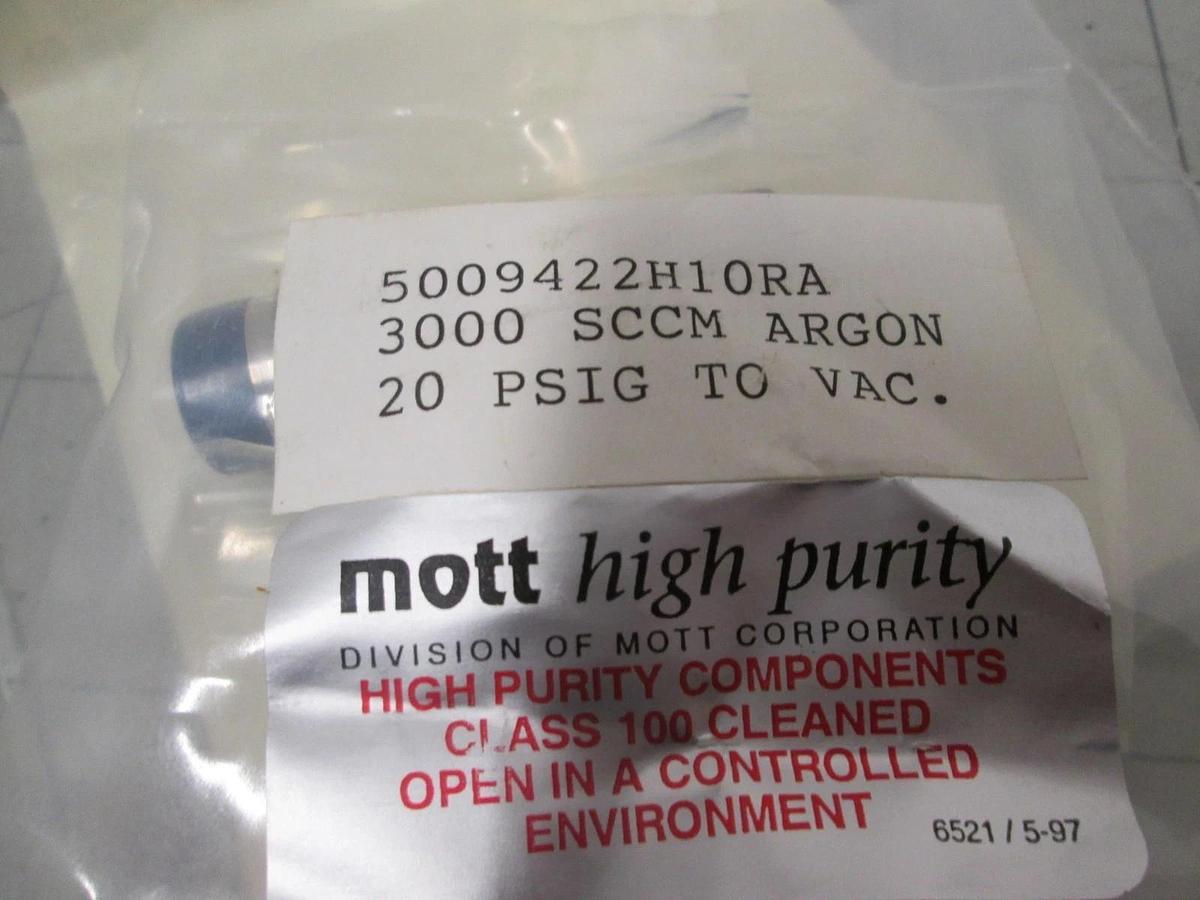MOTT, 5009422H10RA, High Purity Flow Restrictor, 3 SLM, Argo, 20 PSIG, New