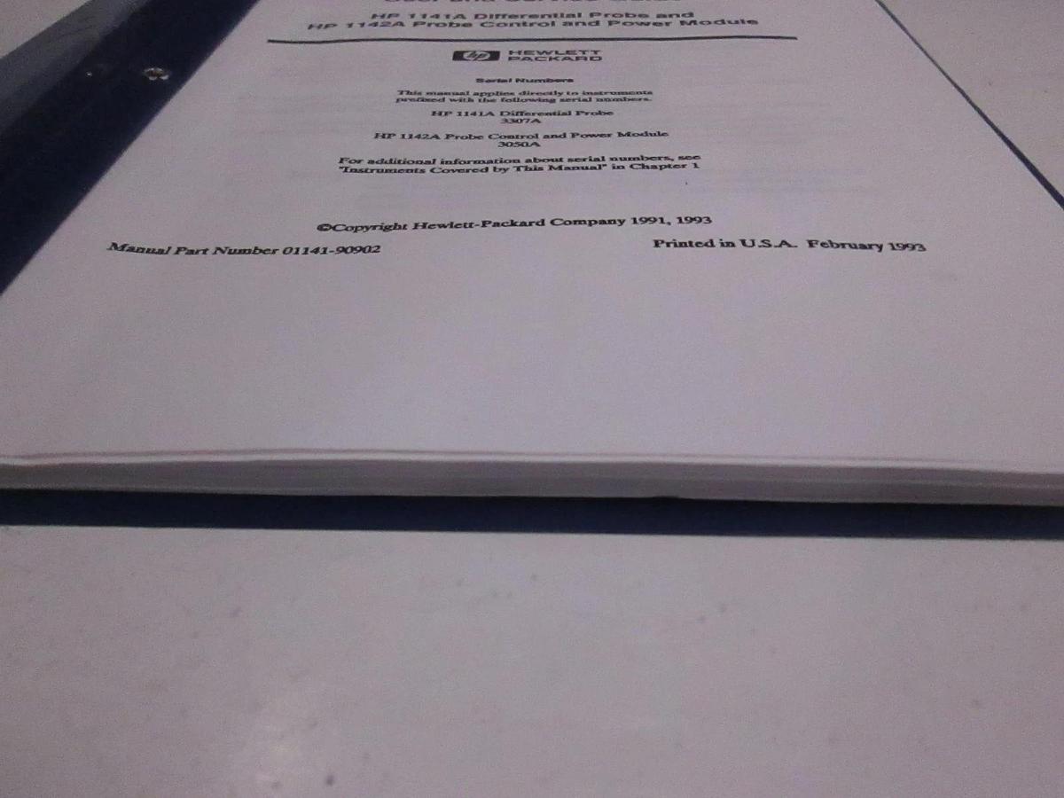 Used HP 1141A Differential Probe and 1142A Probe Control User and Service Guide, Used