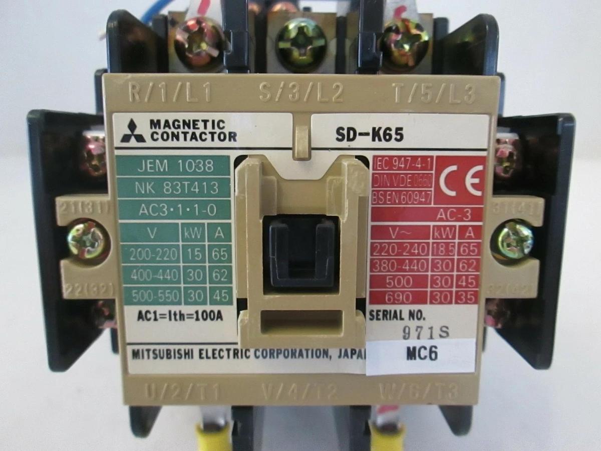 Used Mitsubishi SD-K65 Magnetic Contactor, 100AC Coil, Used