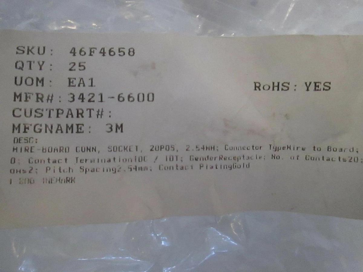 Wire-Board Connector, Socket, 46F4650, 20 Position, New, Lot of 25