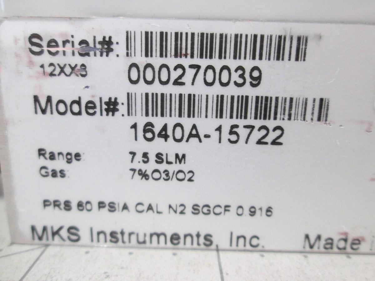 MKS, Type 1640, 1640A-15722, 7.5 SLM, 7%O3/O2, Mass Flow Controller, New