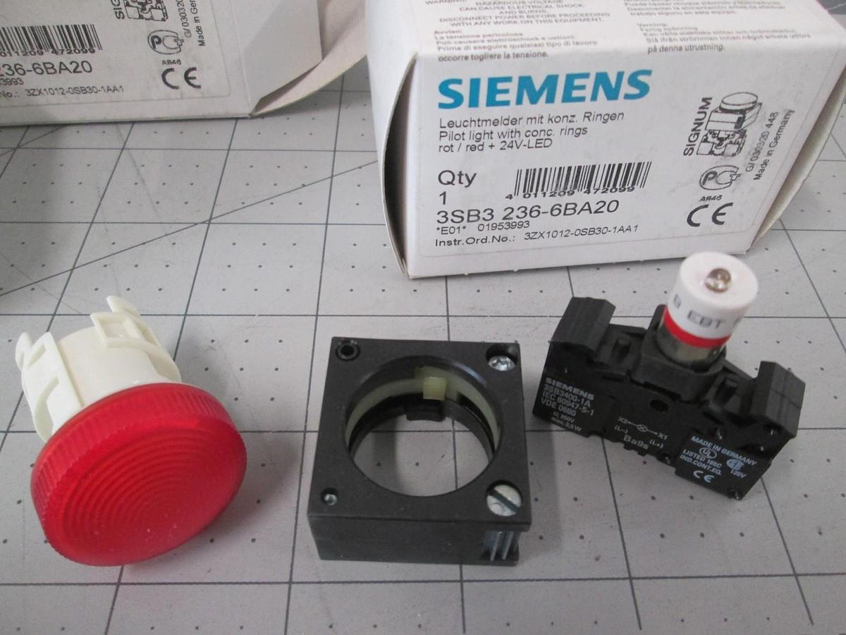 Used Siemens, 3SB3 236-6BA20, Red Pilot Light Indicator, New, Lot of 3