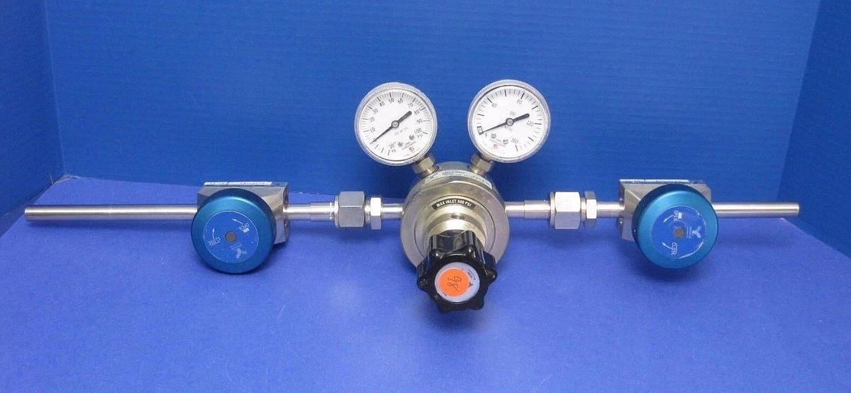 Used Veriflo Gas Stick Assy w/ HFRQ100W Regulator, 43700479 High Flow Valves, Gauges