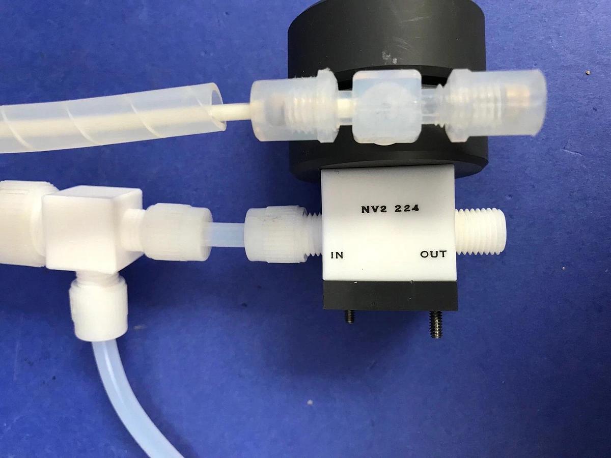 Used Fluorocarbon NV2-224 High Purity N.C. Pneumatic Valve, w/ Teflon Fittings