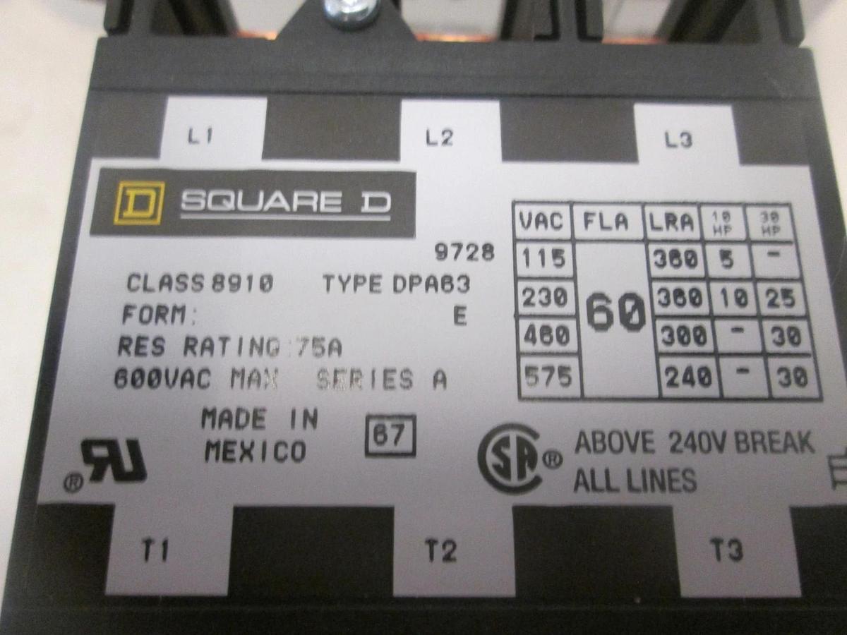 Square D, CL 9998 DA2 V14, RELAY,CONTACTOR,60AMPS, 30, New