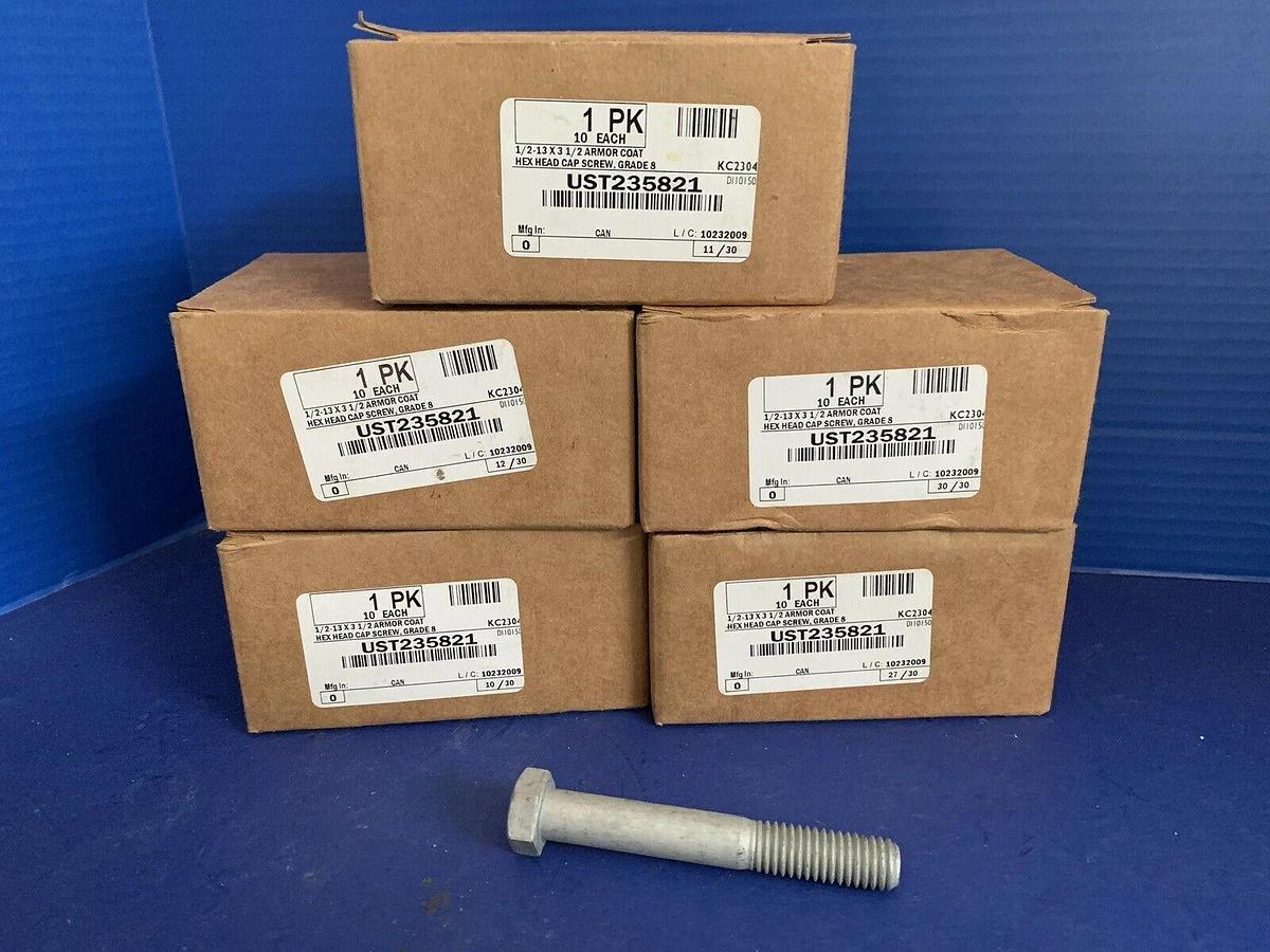 Hex Head Cap Screw, 1/2"-13 x 3-1/2" Armor Coat Steel, Lot of 50 New