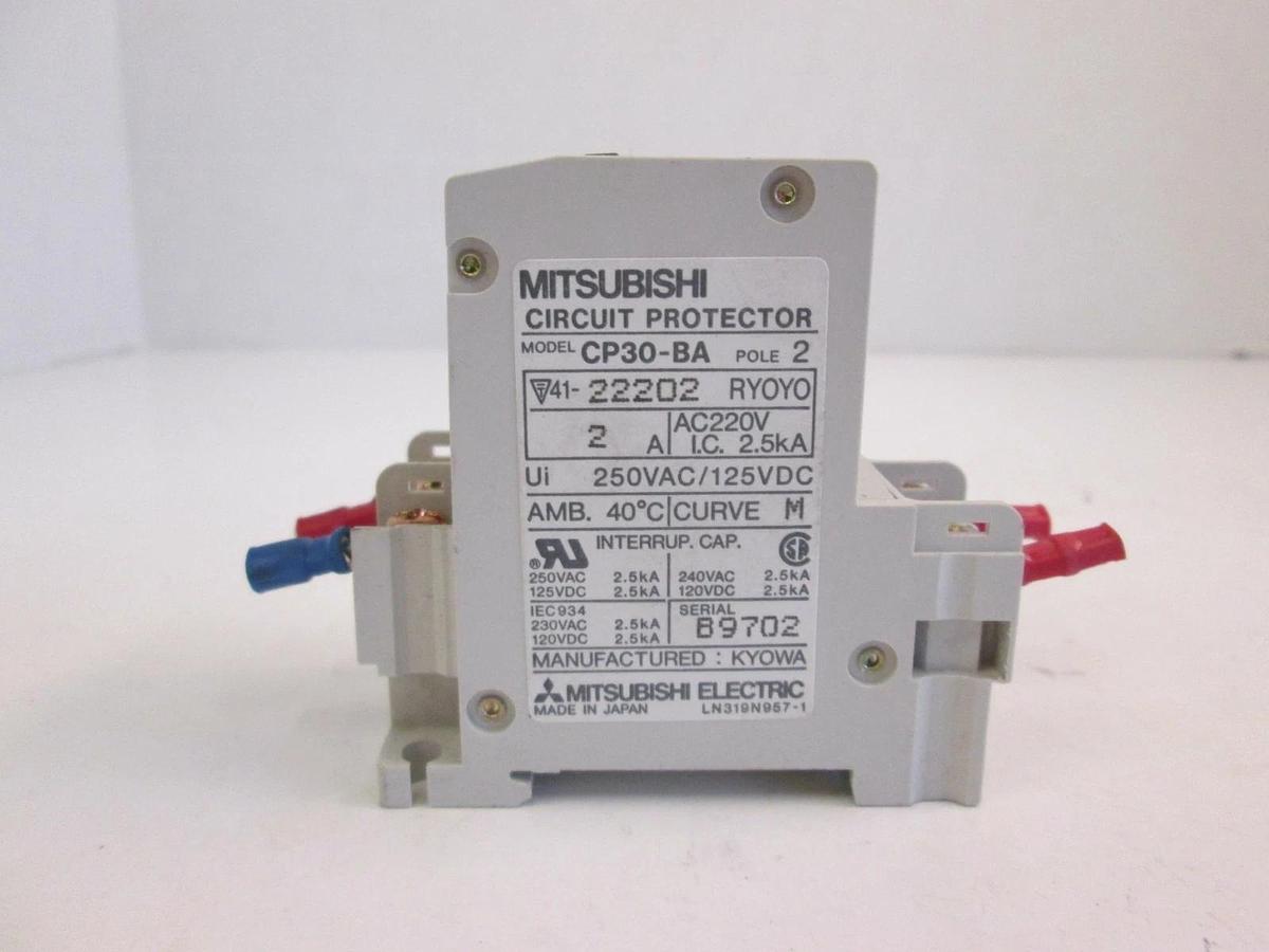 Used Mitsubishi Circuit Protector CP30-BA, 2A, 250VAC/125VDC, 2 Pole, Used
