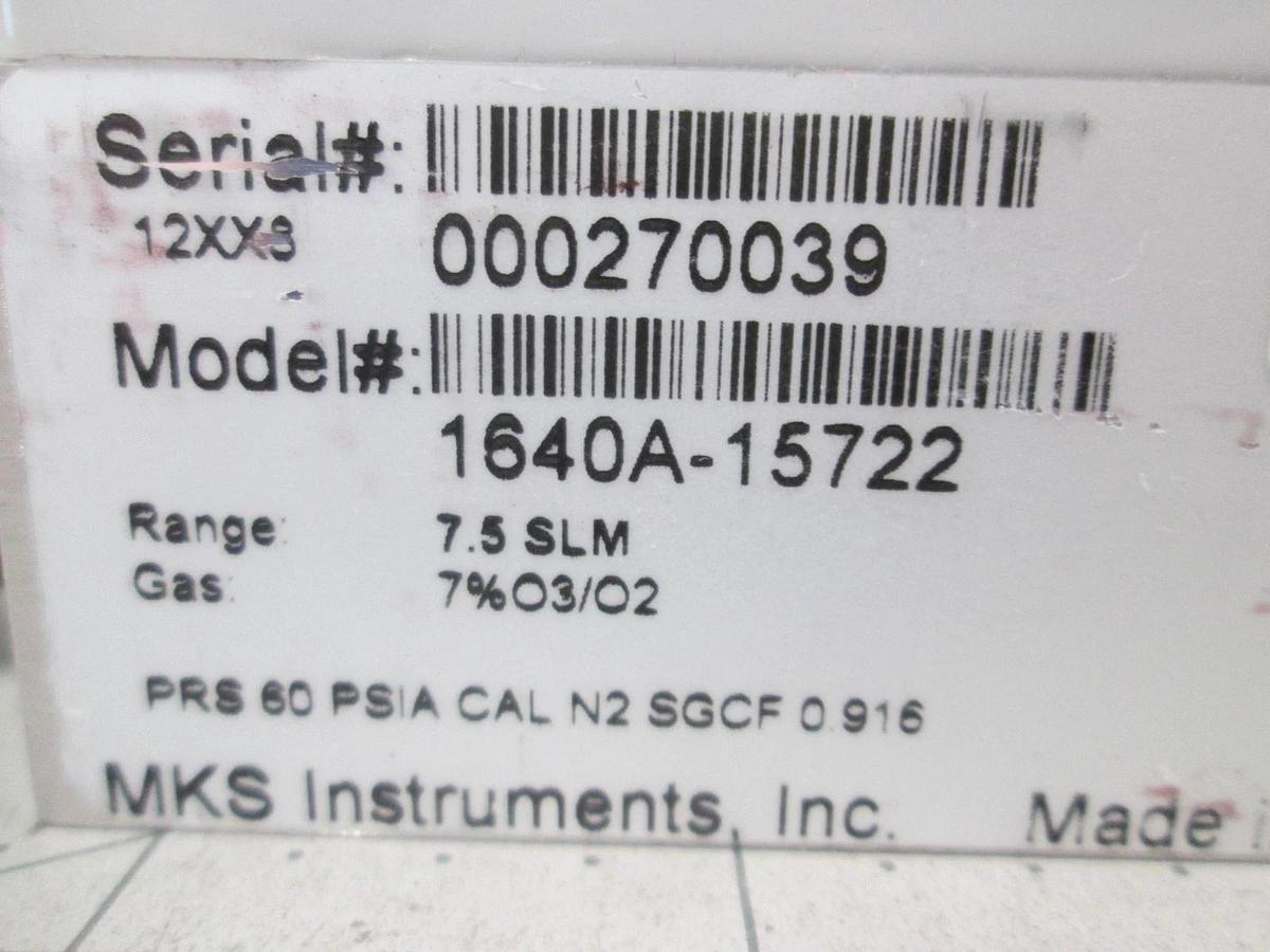 MKS, Type 1640, 1640A-15722, 7.5 SLM, 7%O3/O2, Mass Flow Controller, New