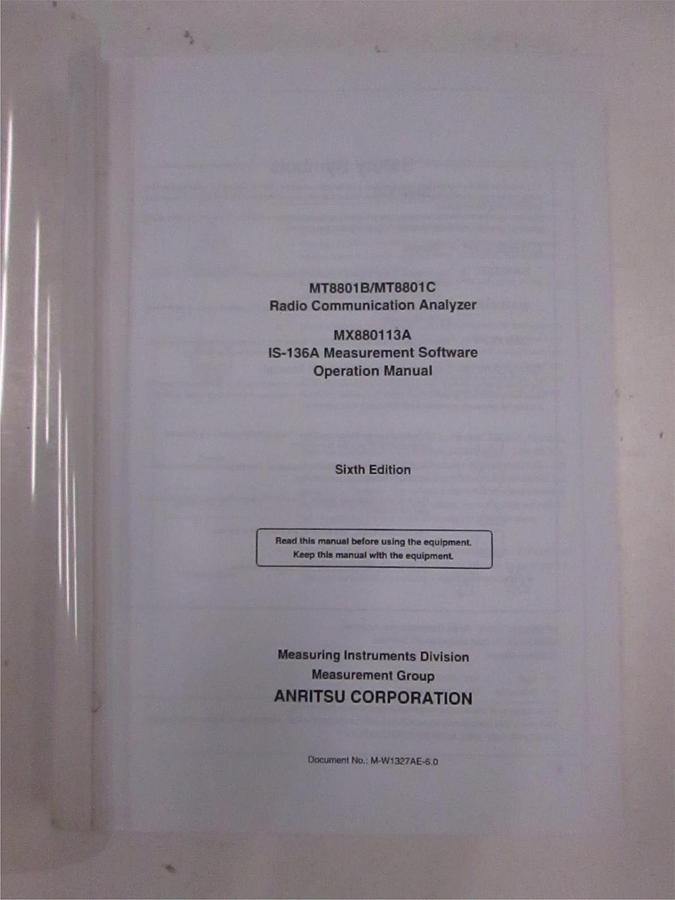 Used Anritsu MT8801B/MT8801C Analyzer and MX880113A Operation Manual, Used