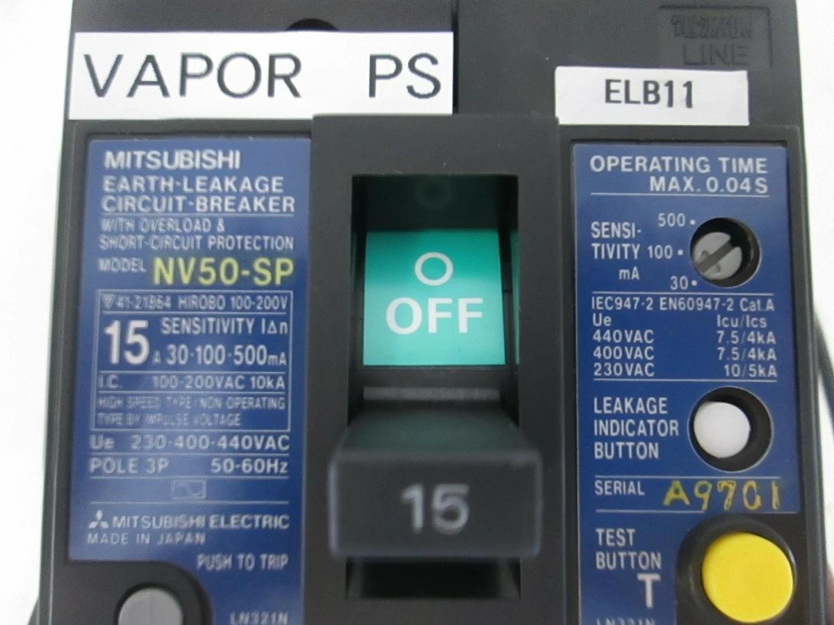 Used Mitsubishi Circuit Breaker Earth Leakage NV50-SP, 15A, 3 Pole, Used
