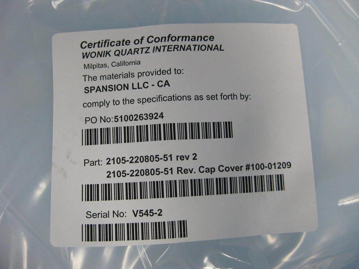 Used TEL Tokyo Electron Quartz Cap Cover, 2105-220805-51, New TEL 303 furnace