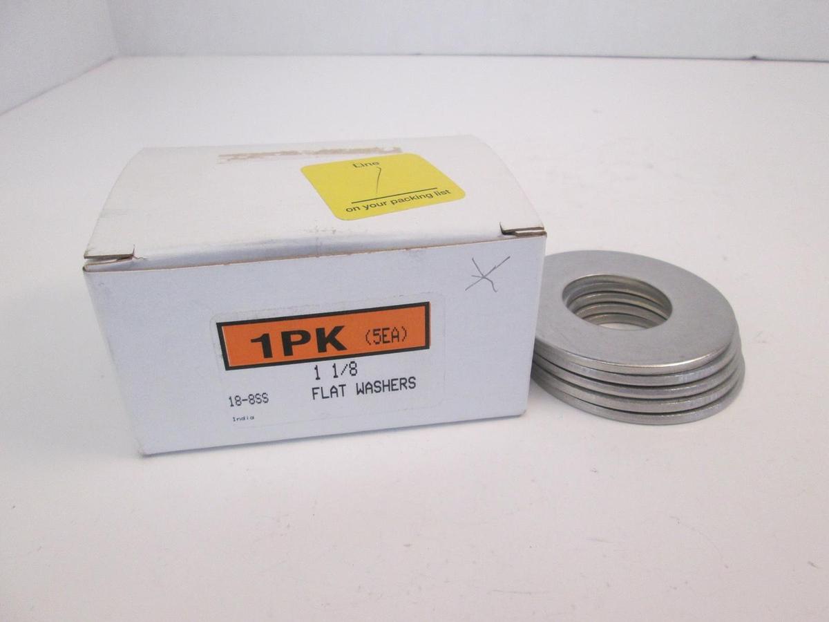 Used McMaster 18-8SS Flat Washers, 1 1/8, Lot of 5