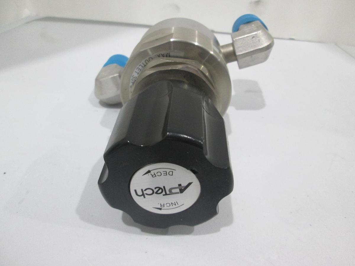 Used APTech, AP1802S 2PW MVE8 MVE8 P, Regulator w/ 1/2" Elbow Fittings, Used