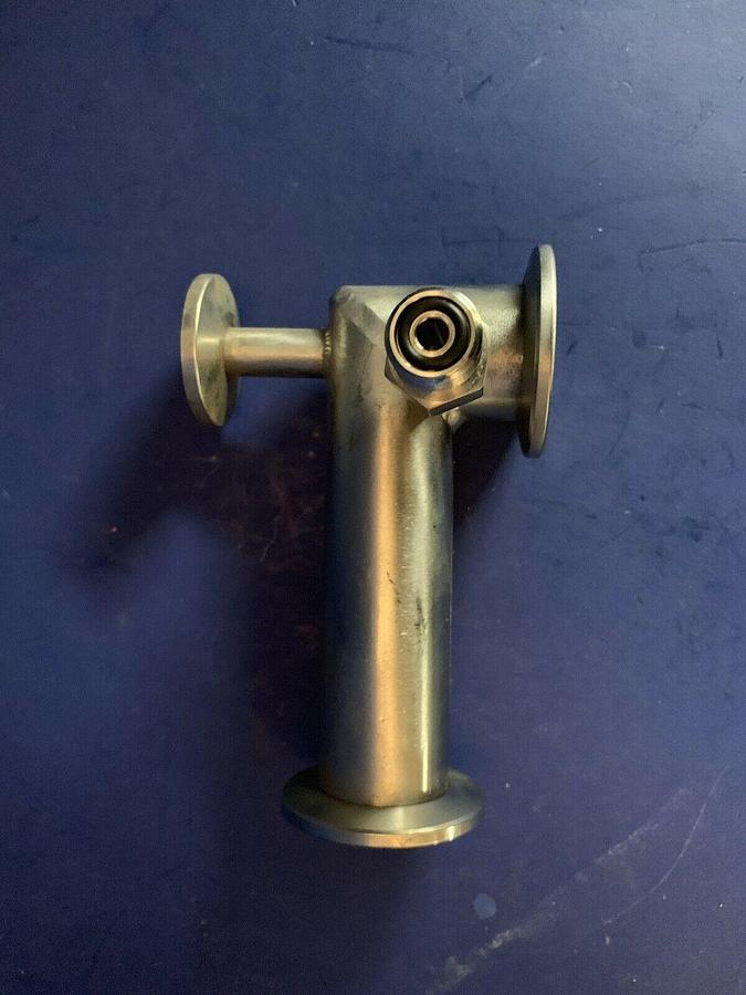 Used Vacuum Tube Miltered Elbow w/ 2 Ports, 4" SS Pipe, NW25 Flanges, Used