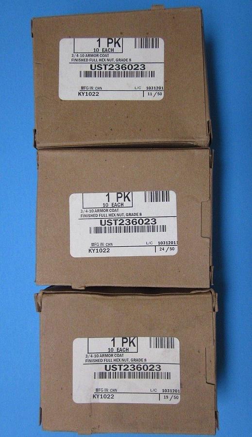ARMOR COAT UST236023, Hex Nut, Grade 8, 3/4-10, LOT of 3 BOXES (30 Nuts)