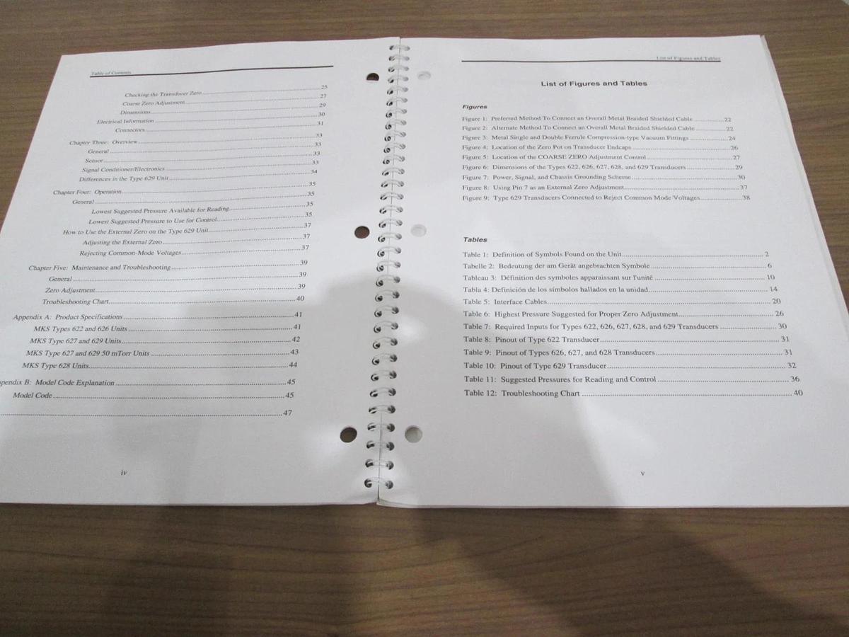 Used MKS, 622A/626A/627A/628A, Baratron Pressure Transducer Instruction Manual, Used