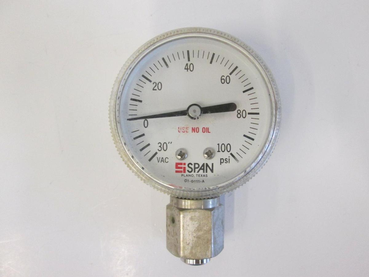 Used Span Pressure Gauge 30-0-100 psi, 1/4" FVCR, Used