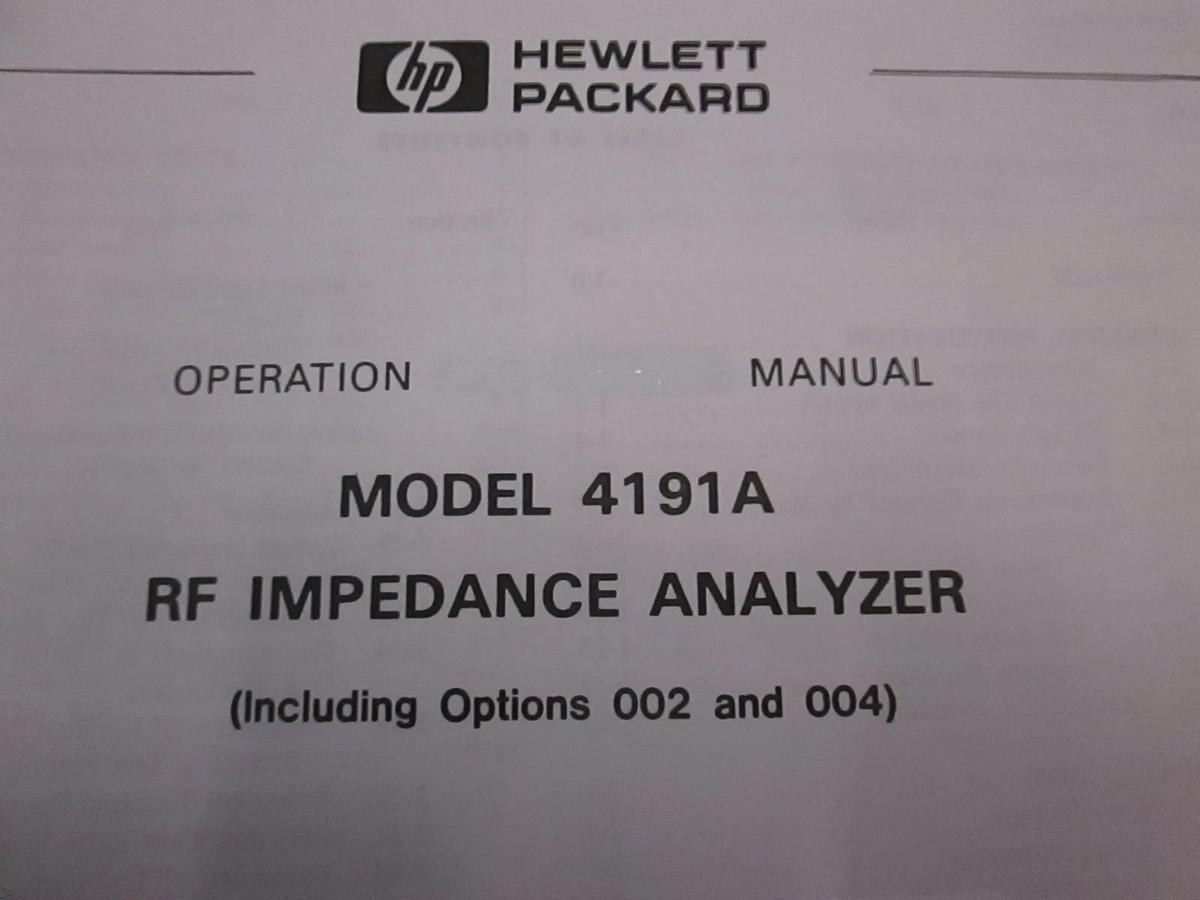 Used HP Model 4191A RF Impedance Analyzer Opt. 002 and 004 Operating Manual, Used