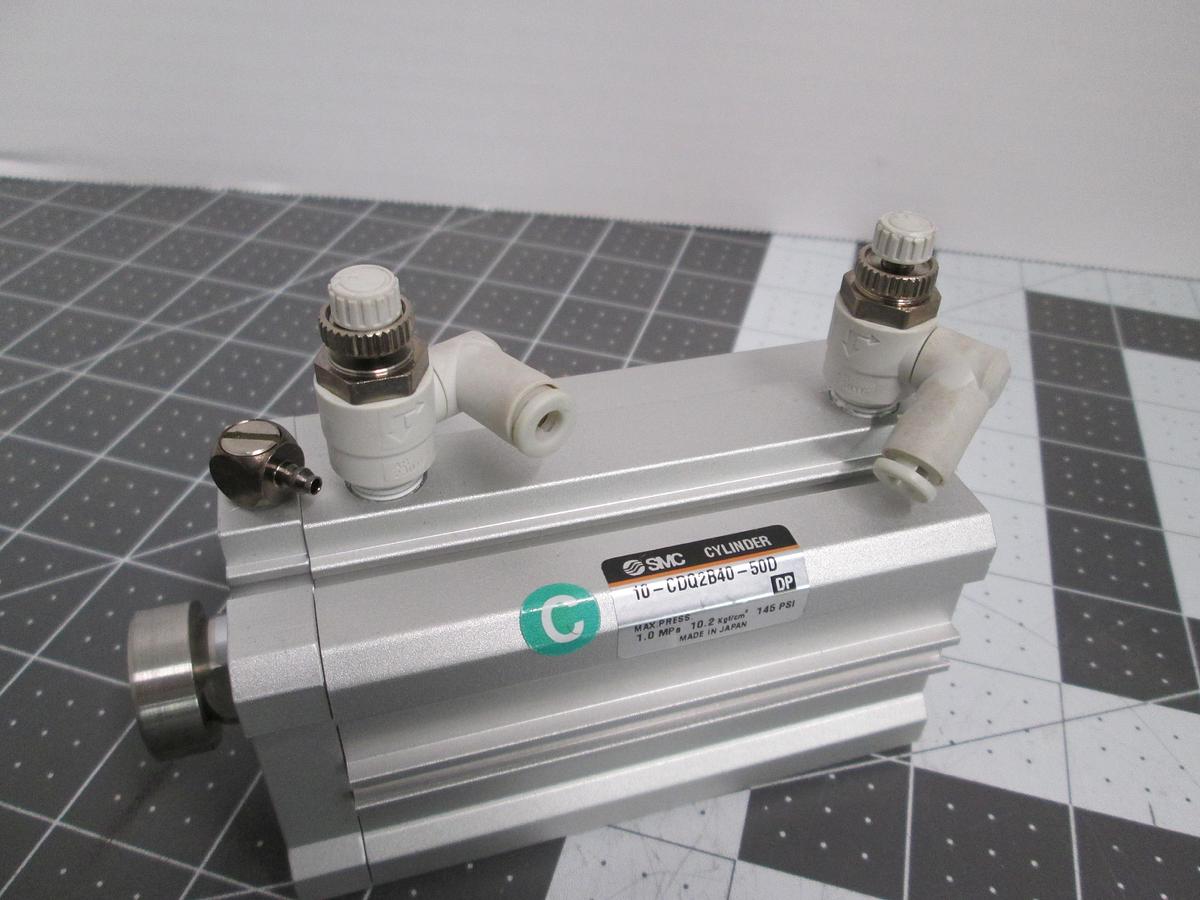 Used SMC 10-CDQ2B40-50D Clean Series Compact Pneumatic Cylinder Speed Controls