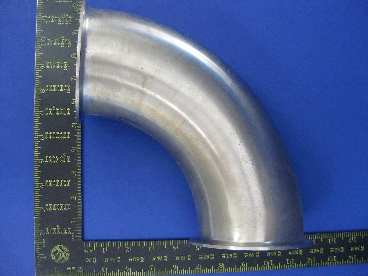 Used Stainless Steel 90° Elbow Vacuum Fitting with 4" Sanitary Flange, Used