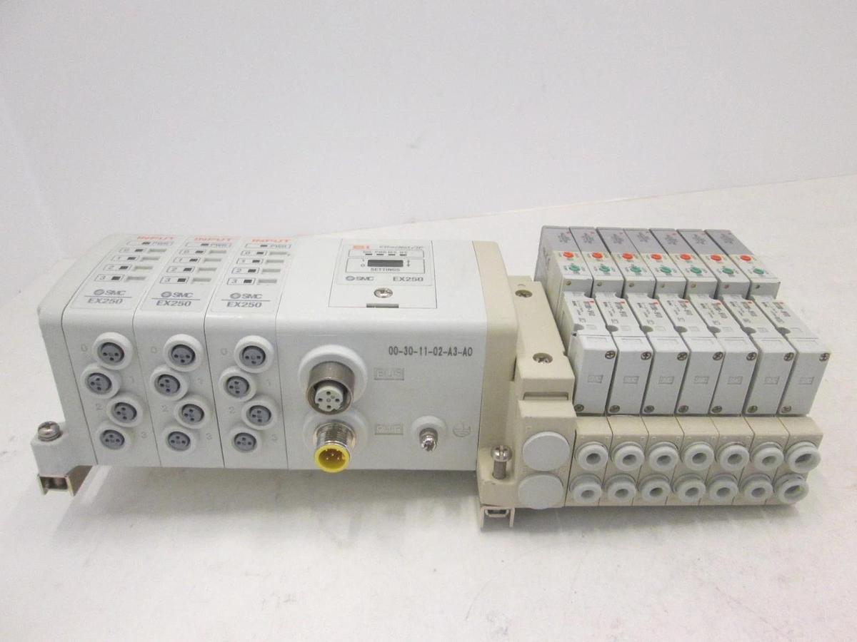 Used SMC, EX250, DeviceNet Interface 3 Module Assy w/ 7 Valves, SV1200-5FUD, Used