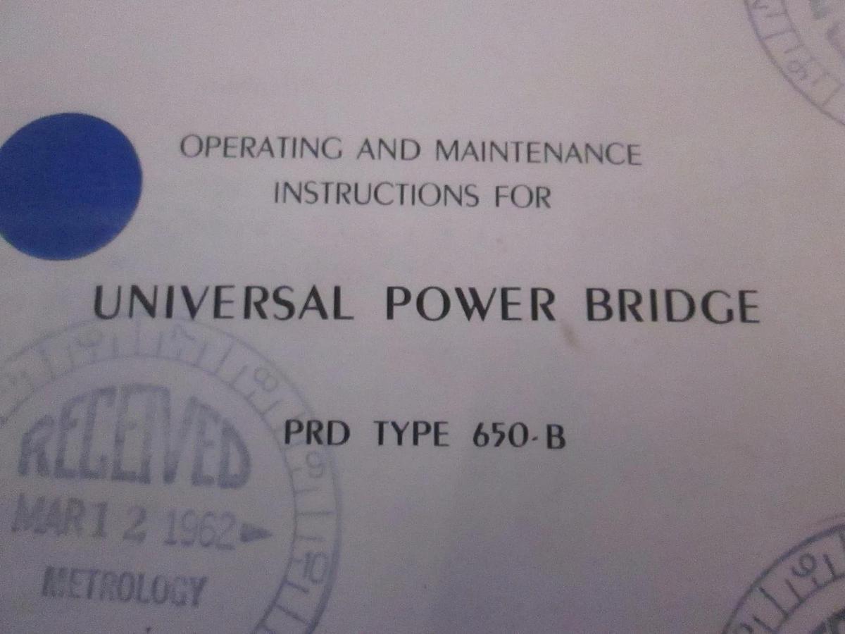 Used PRD Type 650-B Universal Power Bridge Operating and Maintenance, Used