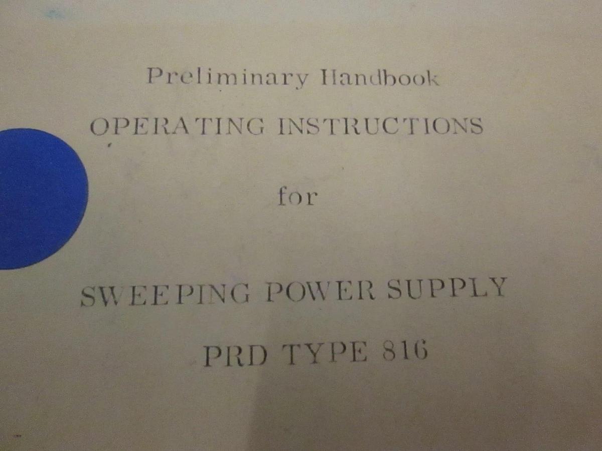 Used PRD Operating Instructions for Type 816 Sweeping Power Supply, Used