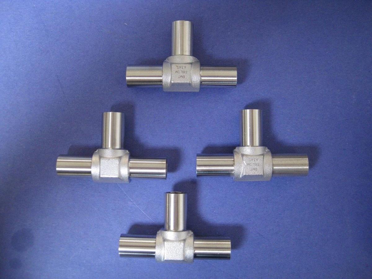Stainless Steel 1/2" Tube Butt Weld Tee Union Tee, BMT, Lot of 4, New