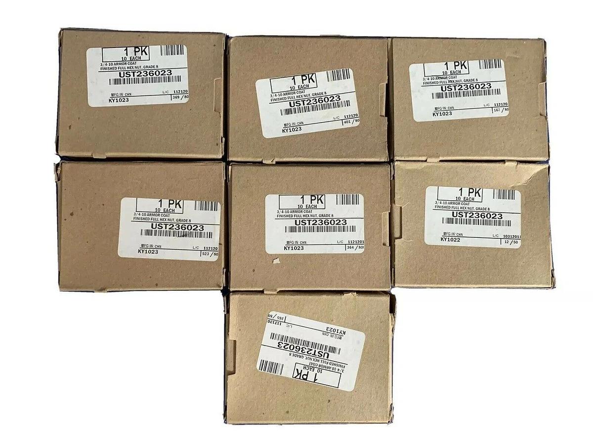 Used Hex Nut UST236023, Armor Code Grade 8, 3/4-10, 7 boxes of 10, 70 total