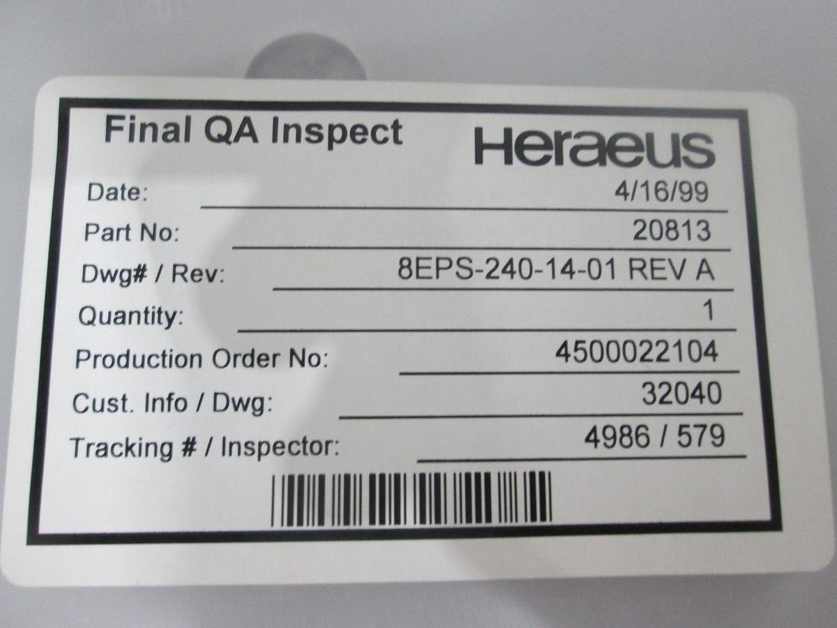 Heraeus, 20813, 8EPS-240-14-01, Quartz Backing Plate, New
