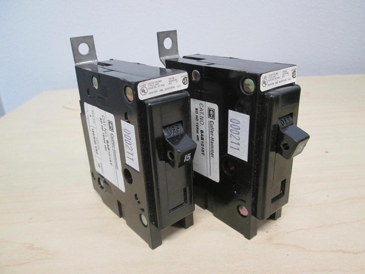 Used Cutler Hammer, YF-7516,Type BA, Single Pole Circuit Breaker, 15A, Used, Lot of 2