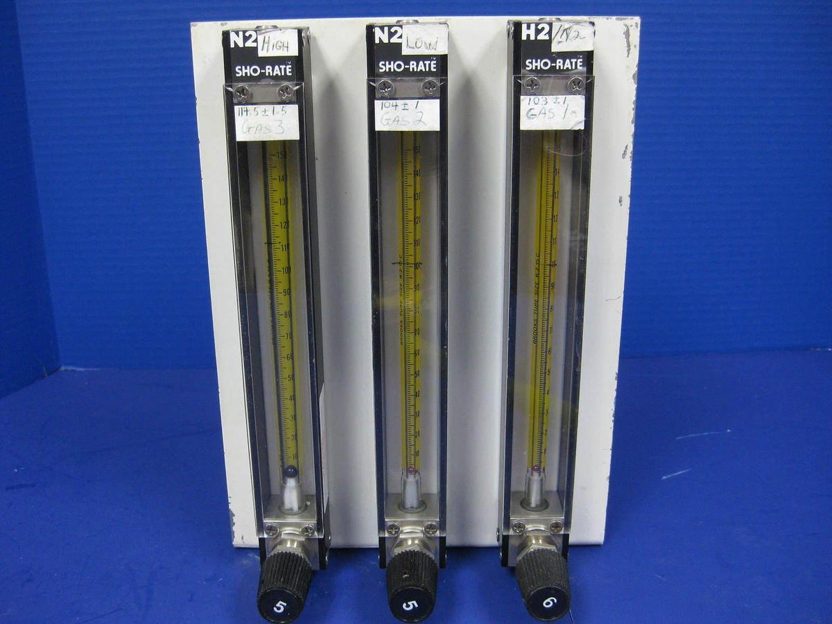 Used Brooks Sho-Rate 3 Flowmeter Assy w/ 3 Furon Delta Solenoid Valves, DV2-124NOD2