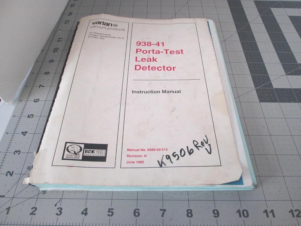 Used Varian, 938-41, Porta-Test Leak Detector, Instruction Manual, 6999-09-510, Used