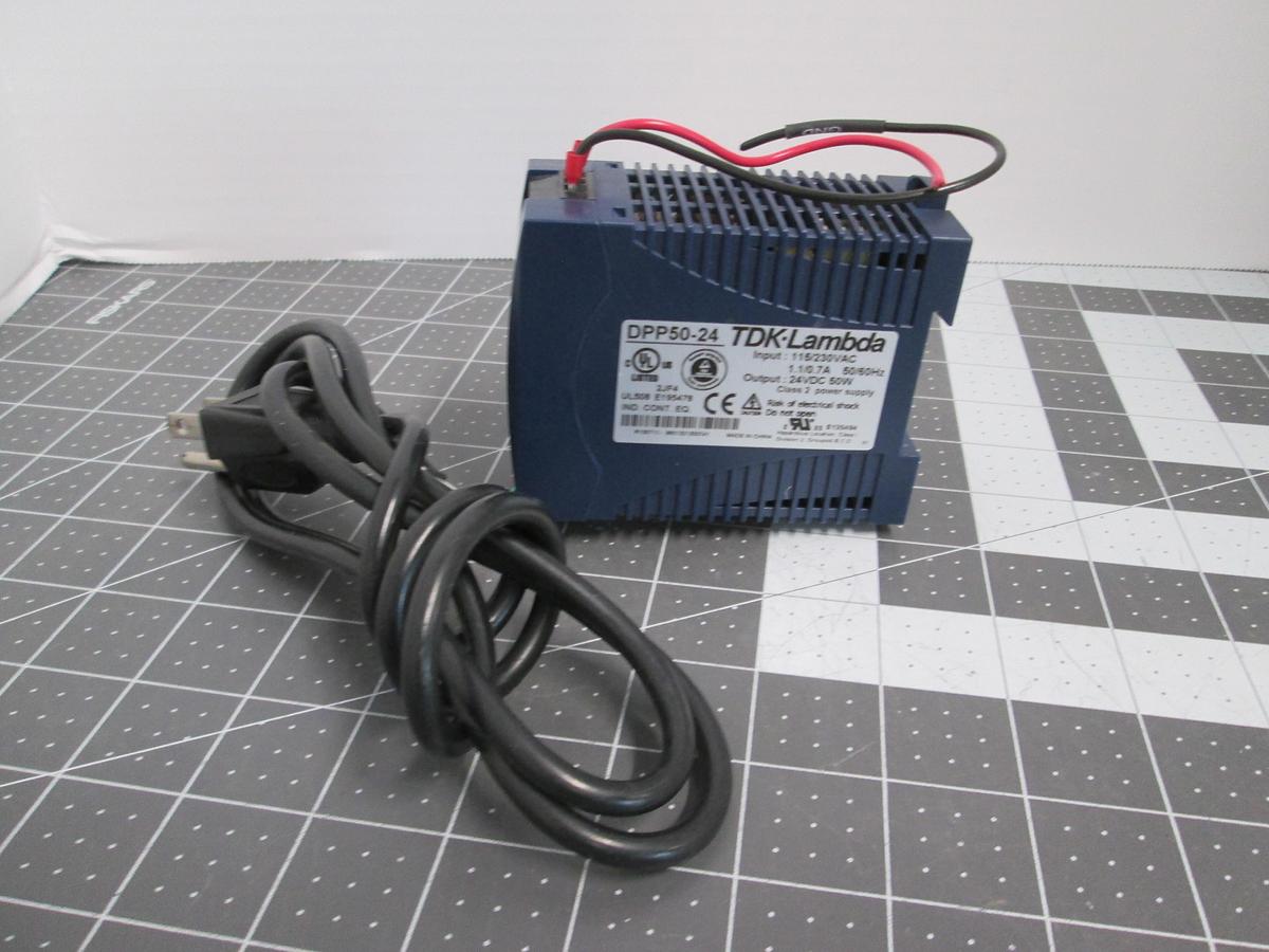 Used TDK-Lambda DPP50-24 DIN Rail Power Supply 115/230VAC Input 24VDC 50W 2.1A Max