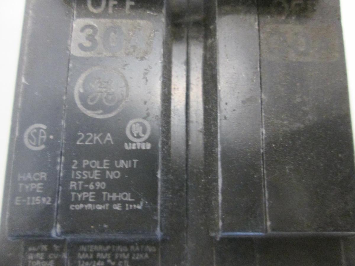 Used General Electric, Circuit Breaker, 22KA Type THHOL, 30A, 2 Pole, Used, Lot of 5