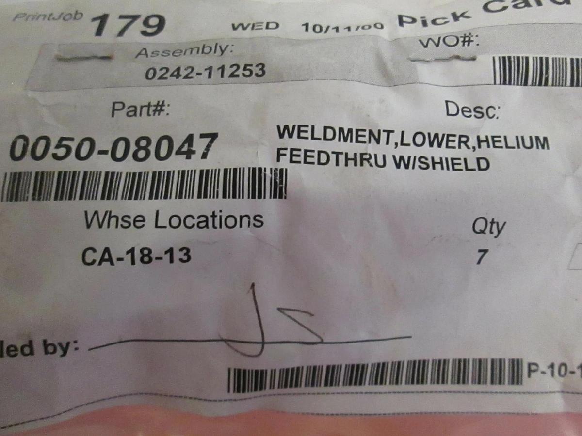 Used AMAT, Weldment, Lower, Helium Feedthru w/Shield, 0050-08047, Used