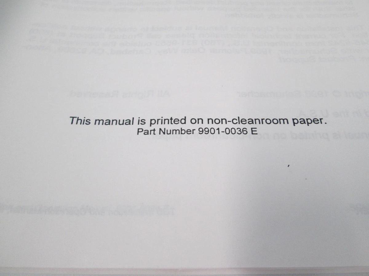 Used Schumacher, 9901-0036E, Chemical System Installation and Operation Manual, Used