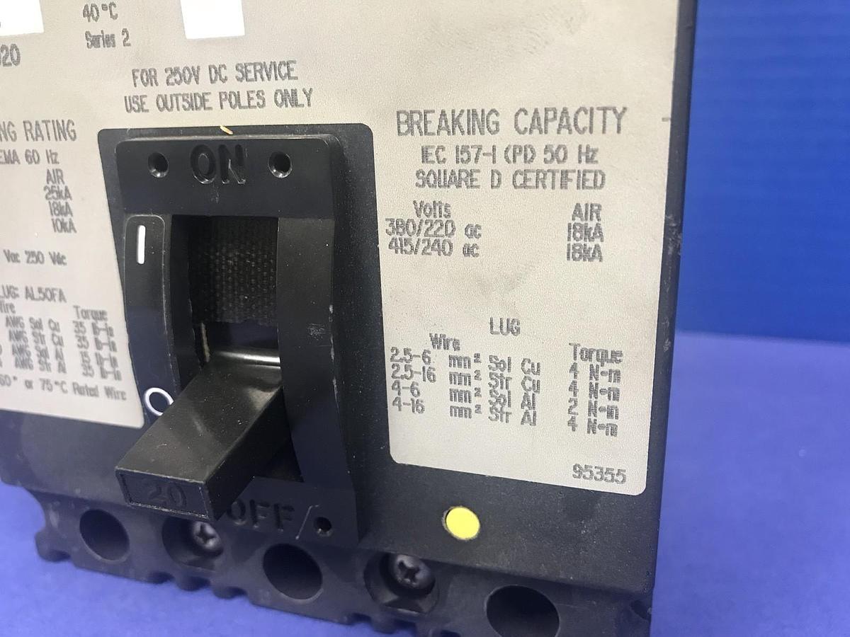 Used Square D FAL34020 Thermal-Magnetic Circuit Breaker, 20A, Used